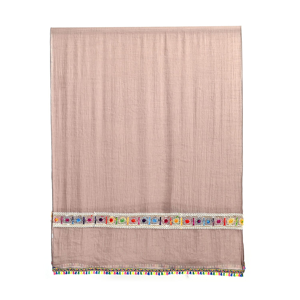 Closeout Deal - Ruffled Beaded Scarf with Faux Pearl - Beige