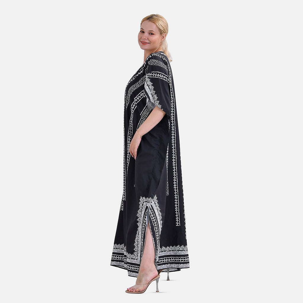 Closeout Deal Polyester Patterned Maxi  - Black & Black