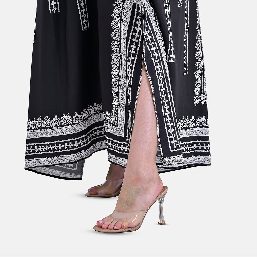 Closeout Deal Polyester Patterned Maxi  - Black & Black