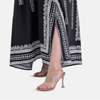 Closeout Deal Polyester Patterned Maxi  - Black & Black
