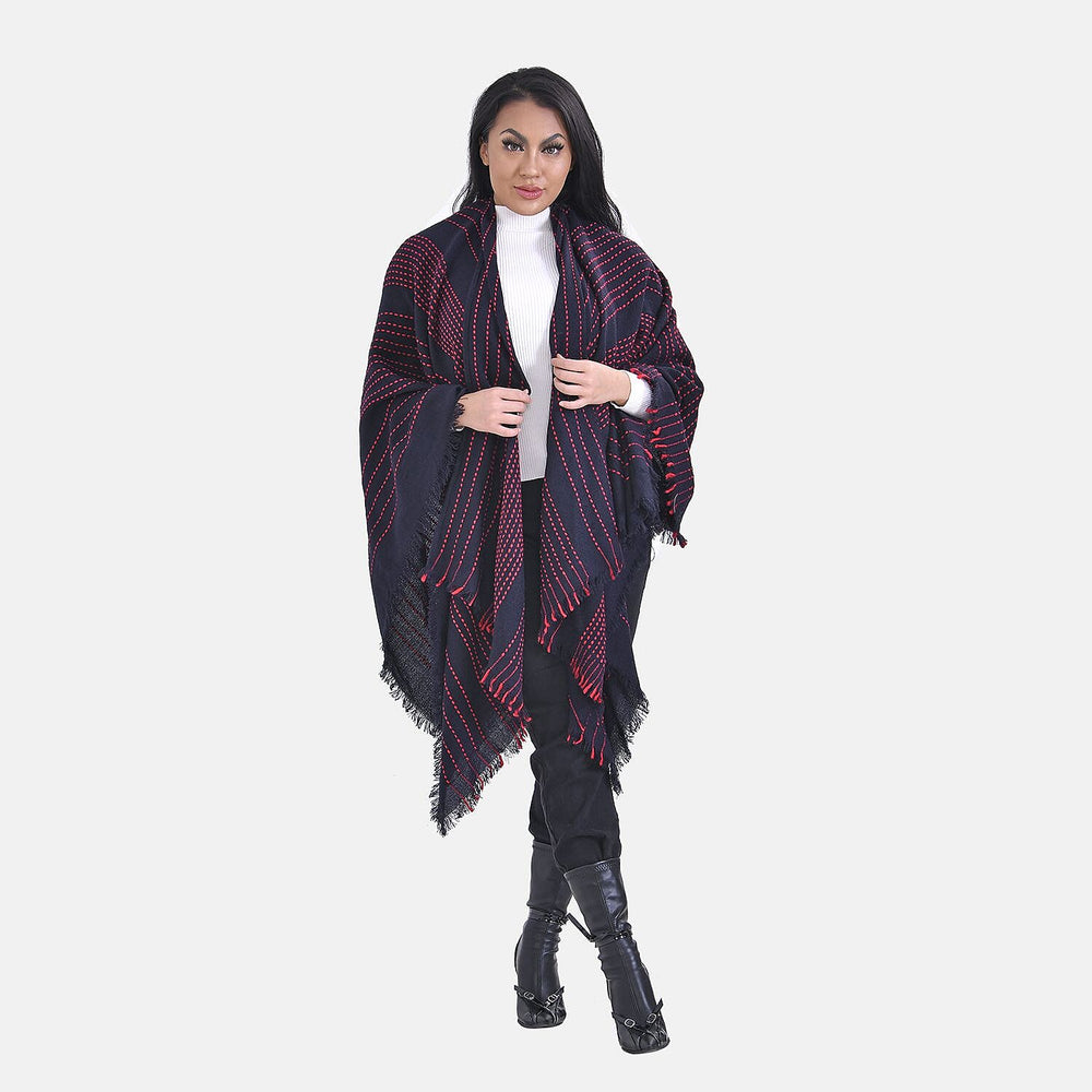 Closeout Deal Printed Poncho (One Size) - Black