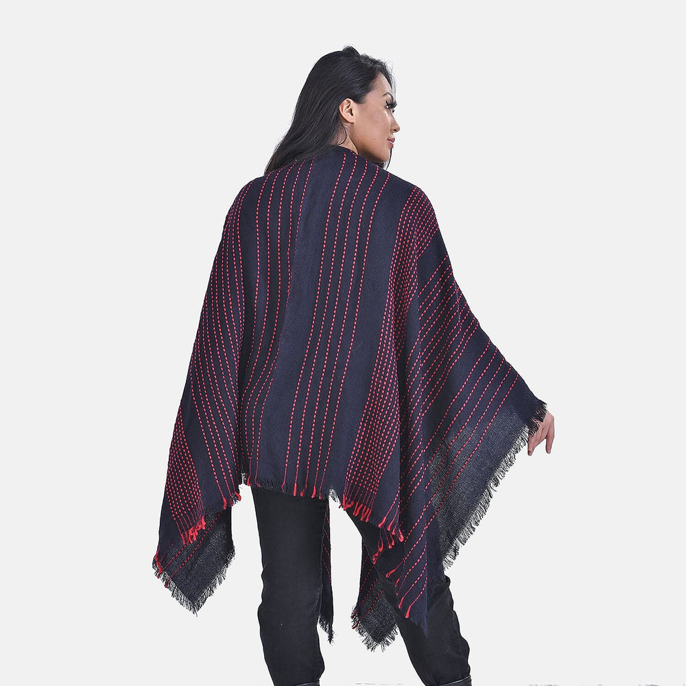 Closeout Deal Printed Poncho (One Size) - Black