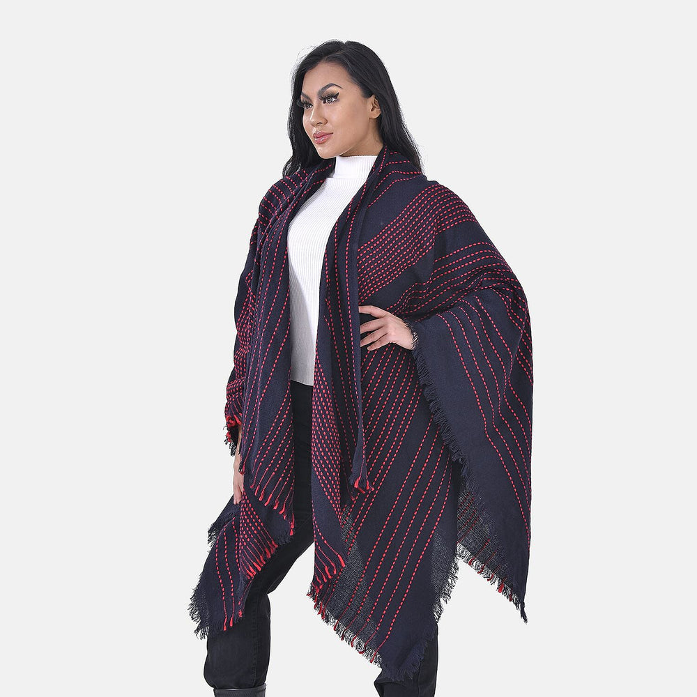 Closeout Deal Printed Poncho (One Size) - Black