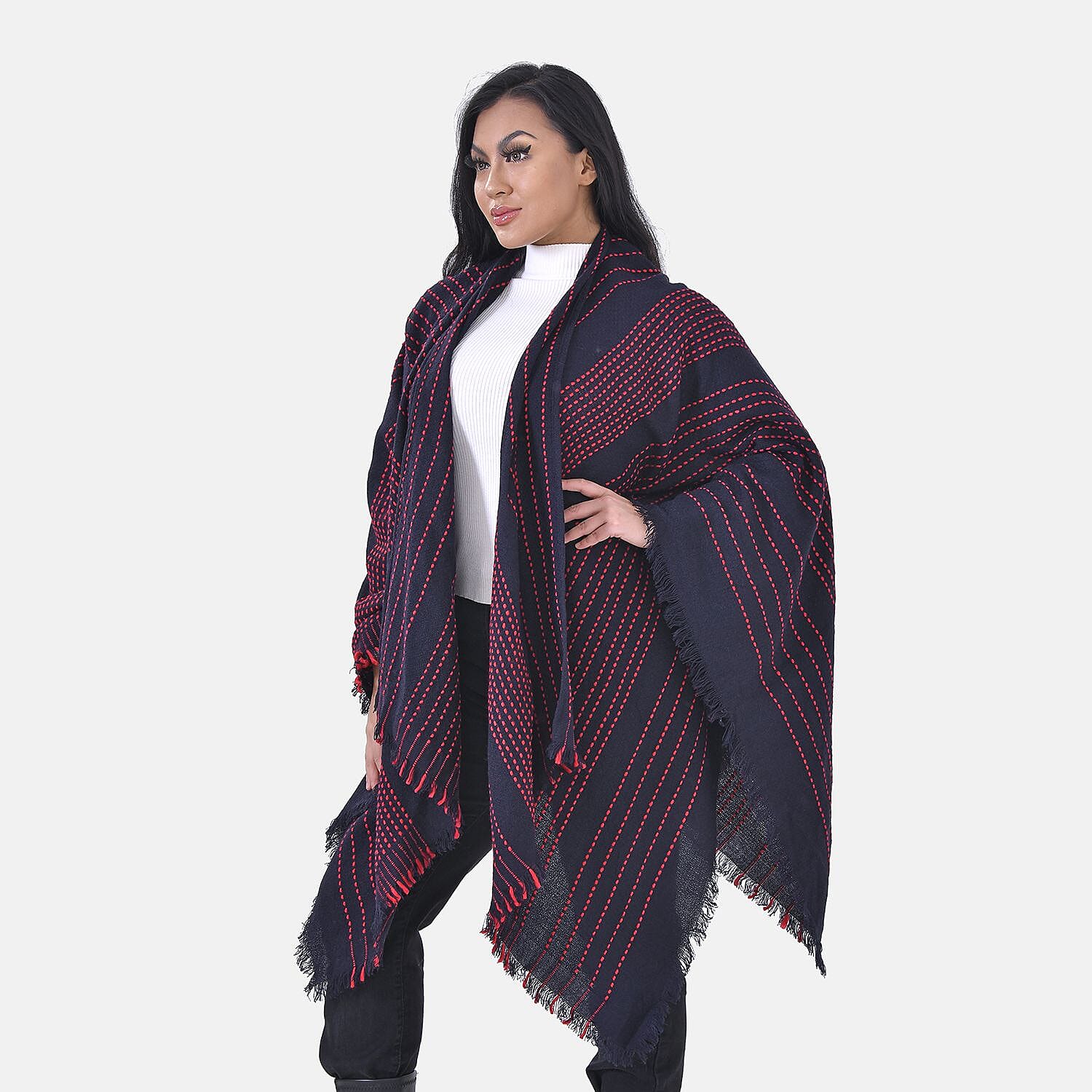Closeout Deal Printed Poncho (One Size) - Black