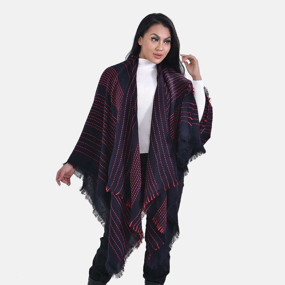 Closeout Deal Printed Poncho (One Size) - Black