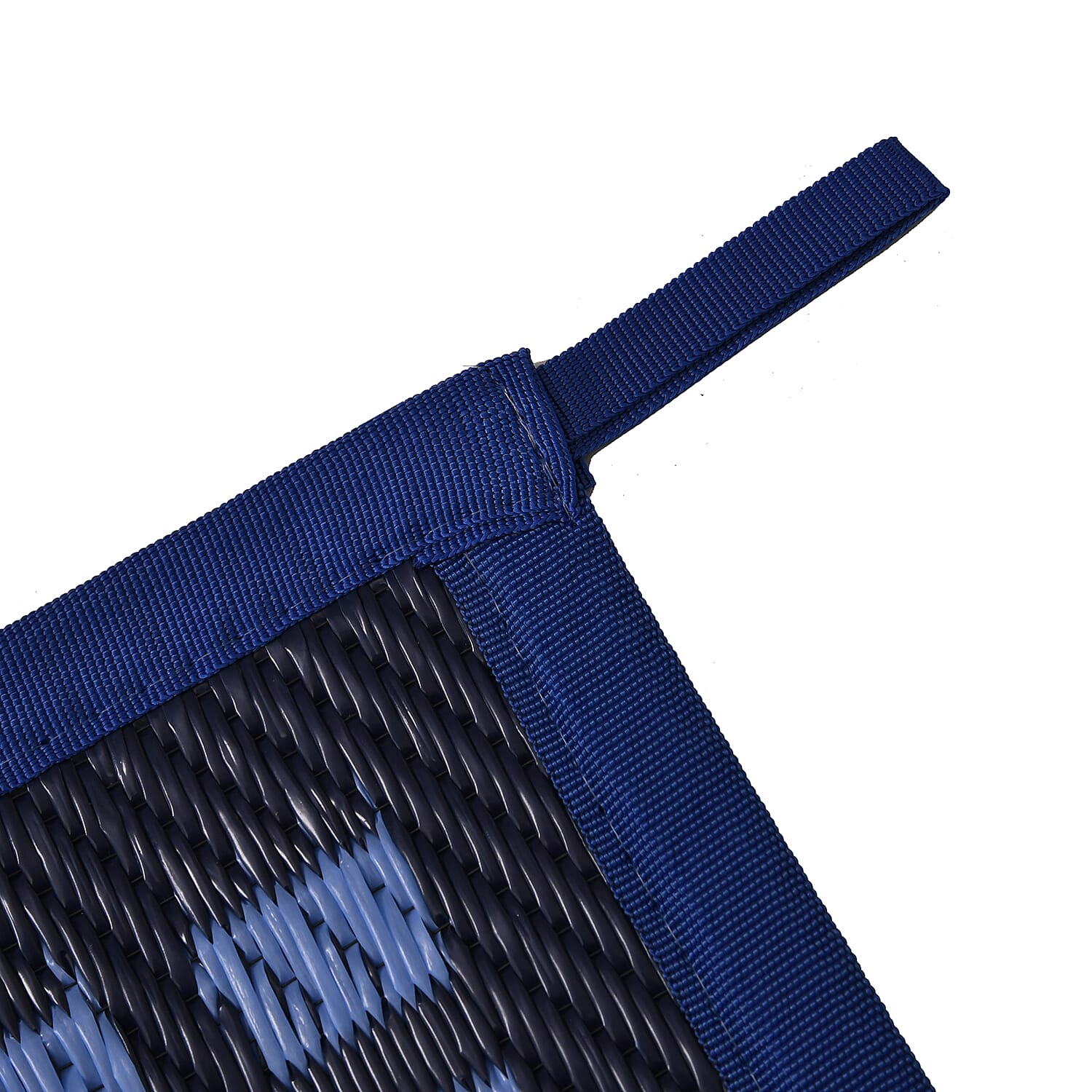 Closeout Deal- Reversible Outdoor Rug with Moroccan Quatrefoil Pattern (Size 243x152 cm) - Blue - Black