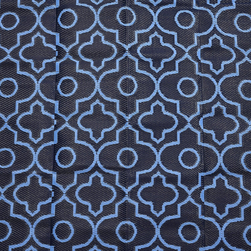 Closeout Deal- Reversible Outdoor Rug with Moroccan Quatrefoil Pattern (Size 243x152 cm) - Blue - Black