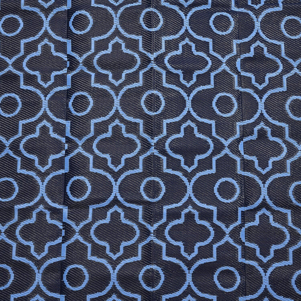 Closeout Deal- Reversible Outdoor Rug with Moroccan Quatrefoil Pattern (Size 243x152 cm) - Blue - Black