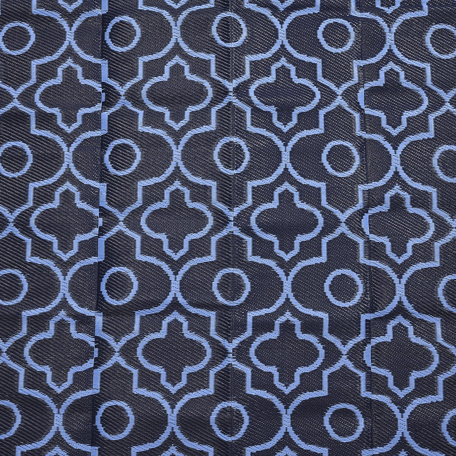 Closeout Deal- Reversible Outdoor Rug with Moroccan Quatrefoil Pattern (Size 243x152 cm) - Blue - Black