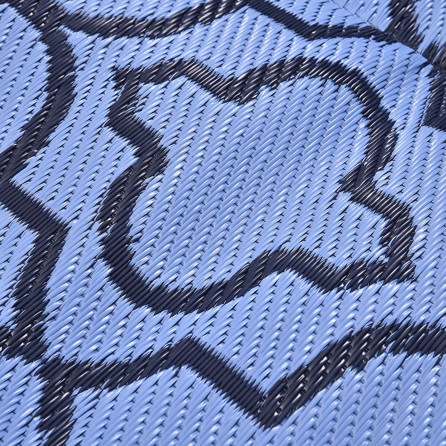 Closeout Deal- Reversible Outdoor Rug with Moroccan Quatrefoil Pattern (Size 243x152 cm) - Blue - Black