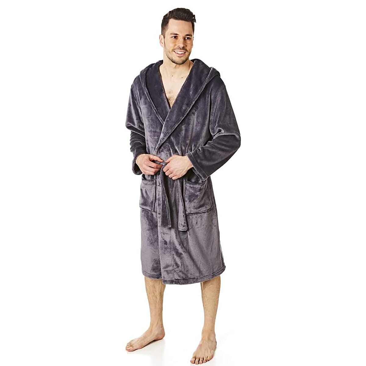Closeout Deal Supersoft Fleece Hooded Bath Robe (Size - S-M) - Grey