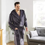Mens Supersoft Fleece Hooded Bath Robe with Self-Tie Belt & Large Pockets