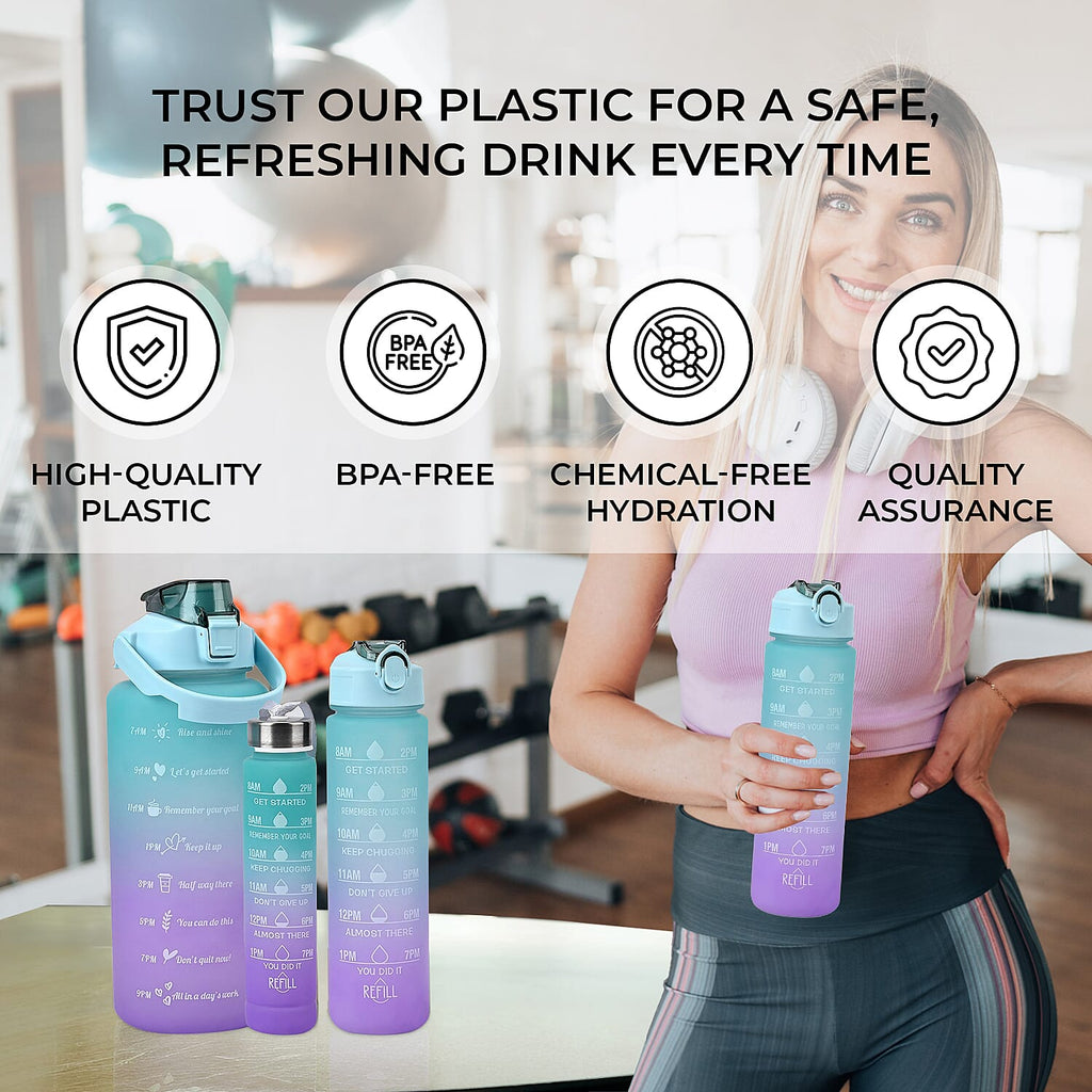 Closeout Deal - Set of 3 Sport Water Bottles with Gradient Colour Design - Blue