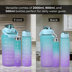 Closeout Deal - Set of 3 Sport Water Bottles with Gradient Colour Design - Blue
