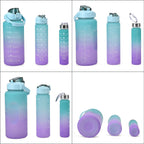 Closeout Deal - Set of 3 Sport Water Bottles with Gradient Colour Design - Blue