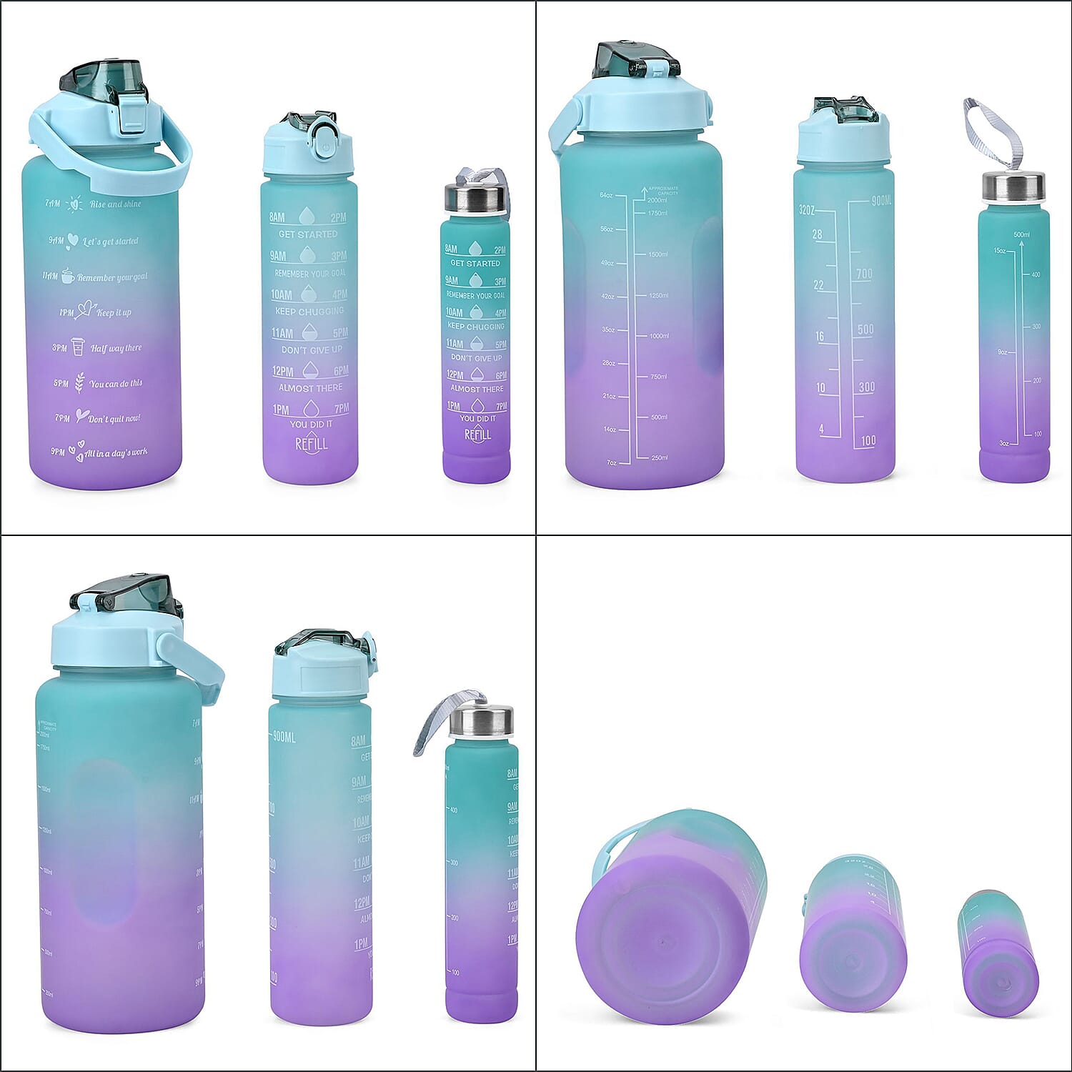 Closeout Deal - Set of 3 Sport Water Bottles with Gradient Colour Design - Blue