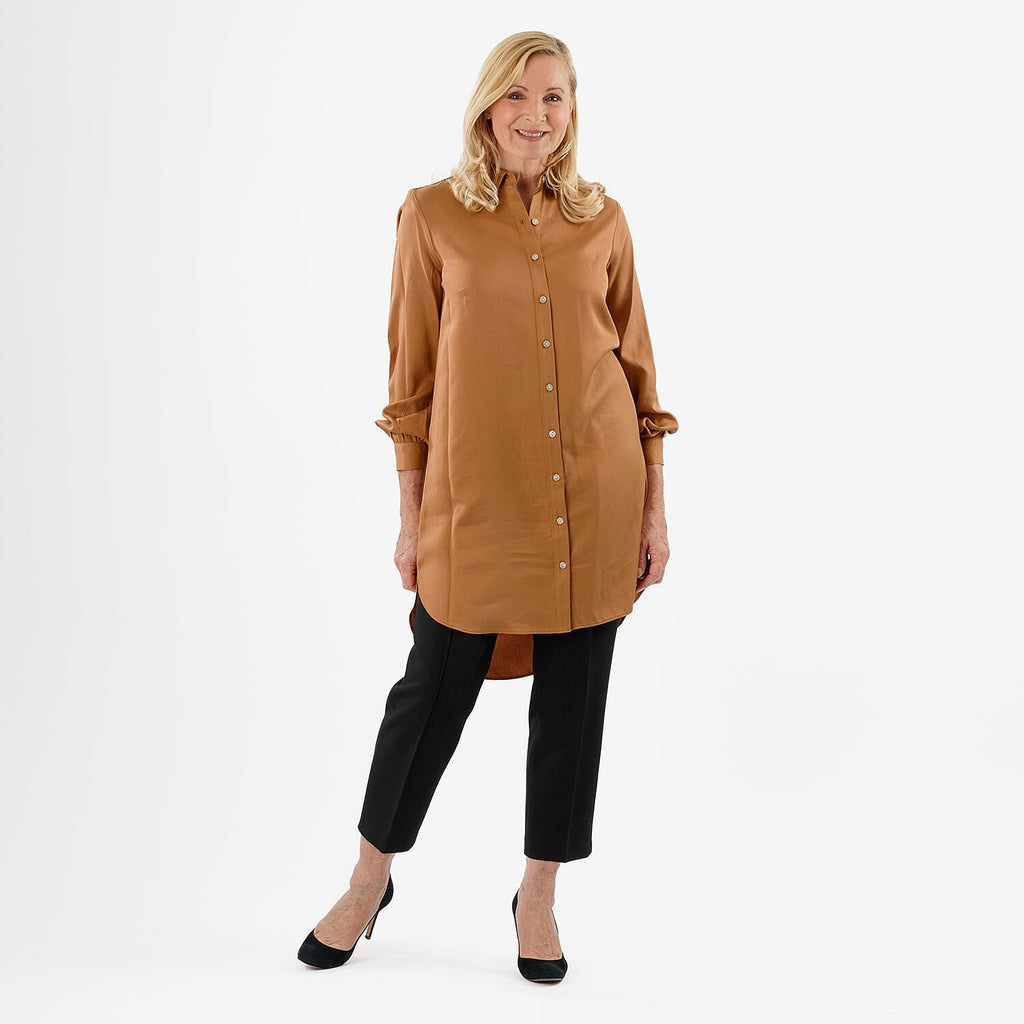 Closeout Deal- Stylish Longline Button-Down Shirt (Size 20) - Mustard Yellow