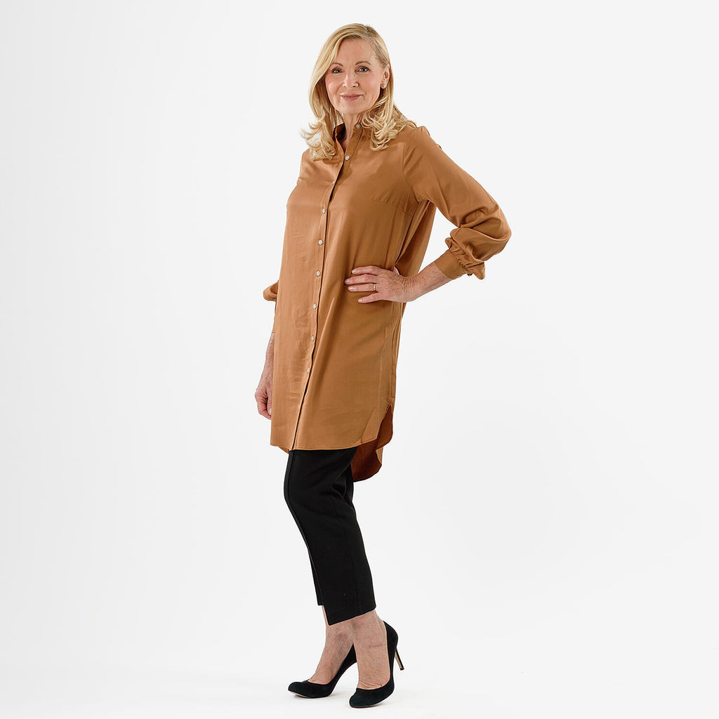 Closeout Deal- Stylish Longline Button-Down Shirt (Size 20) - Mustard Yellow