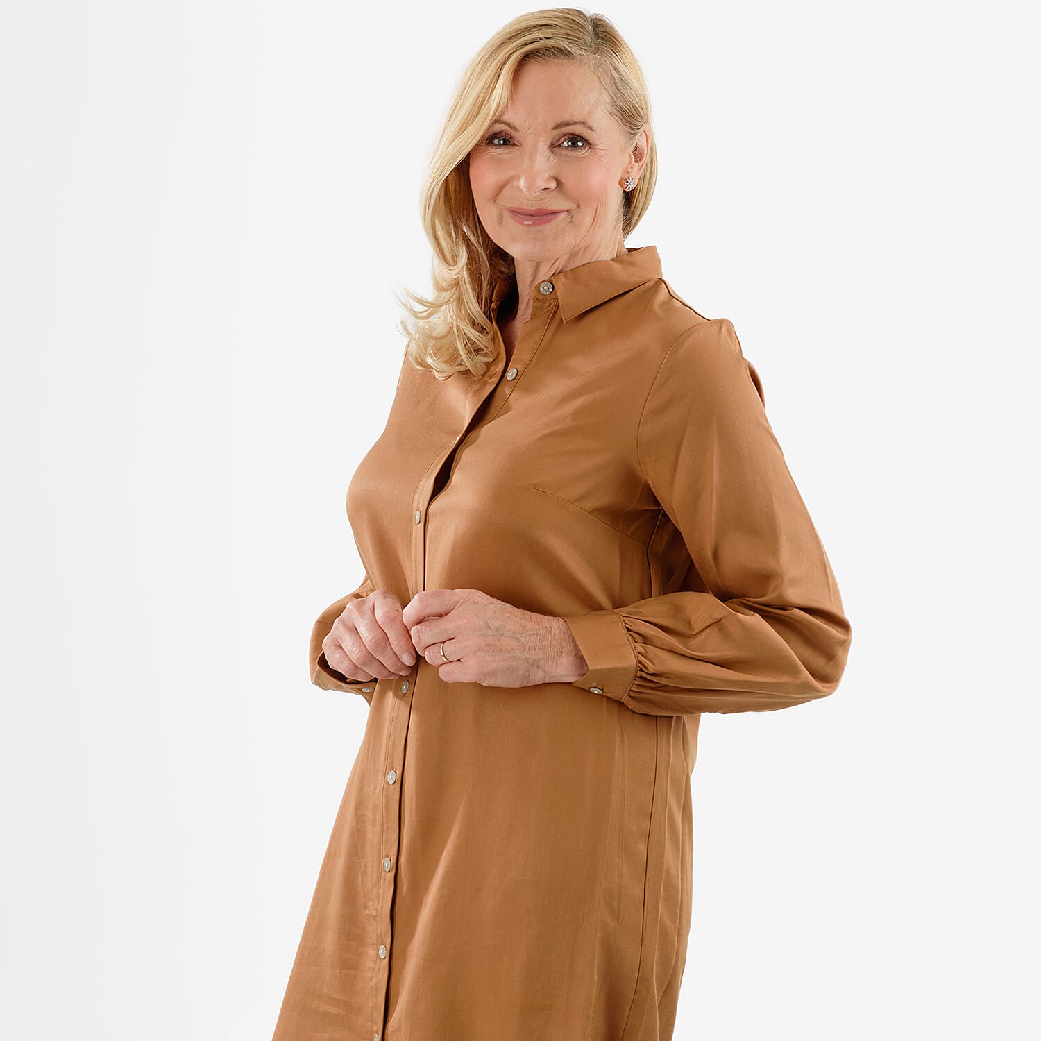 Closeout Deal- Stylish Longline Button-Down Shirt (Size 20) - Mustard Yellow
