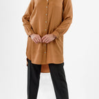 Closeout Deal- Stylish Longline Button-Down Shirt (Size 20) - Mustard Yellow