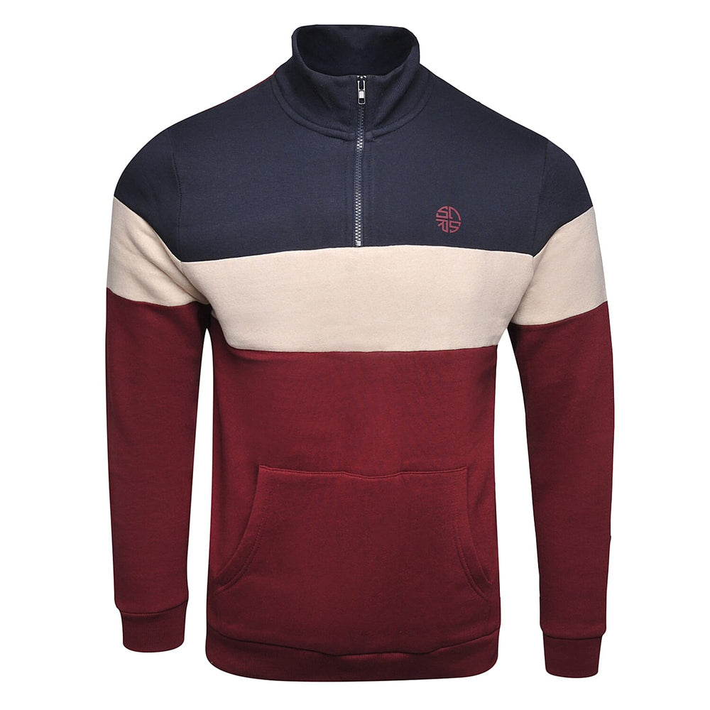 Closeout Deal Soul Star Mens Half-Zip Stripe Cotton Sweatshirt (Size L) - Burgundy