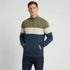 Closeout Deal Soul Star Mens Half-Zip Stripe Cotton Sweatshirt (Size S) - Dark Navy