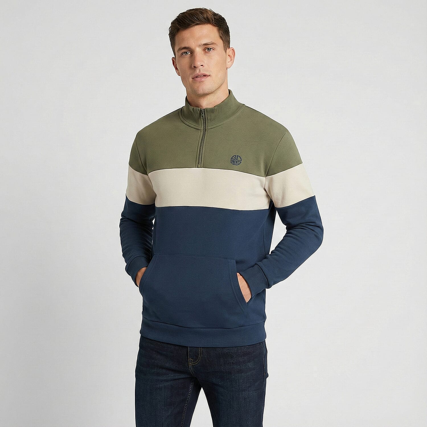 Closeout Deal Soul Star Mens Half-Zip Stripe Cotton Sweatshirt (Size - XL) - Dark Navy