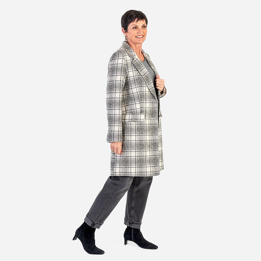 Closeout Deal- The Classic Crombie Tailored Coat With Pockets (Size S) - Grey Check