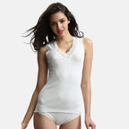 Palm Underwear British Made Supersoft Classic Lace Trim Sleeveless Thermal Top (Size - XL) - Ivory