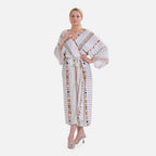 Closeout Deal- Stylish Long Sleeve Bohemian Print Long Kimono - Cream