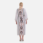 Closeout Deal- Stylish Long Sleeve Bohemian Print Long Kimono - Cream