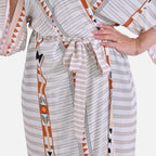 Closeout Deal- Stylish Long Sleeve Bohemian Print Long Kimono - Cream
