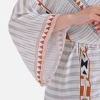 Closeout Deal- Stylish Long Sleeve Bohemian Print Long Kimono - Cream