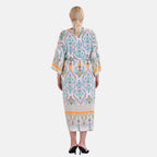 Closeout Deal 100% Viscose Flower Printed Long Kimono (One Size) - White