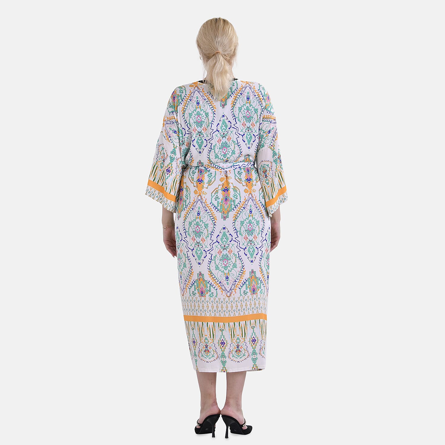 Closeout Deal 100% Viscose Flower Printed Long Kimono (One Size) - White
