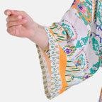 Closeout Deal 100% Viscose Flower Printed Long Kimono (One Size) - White