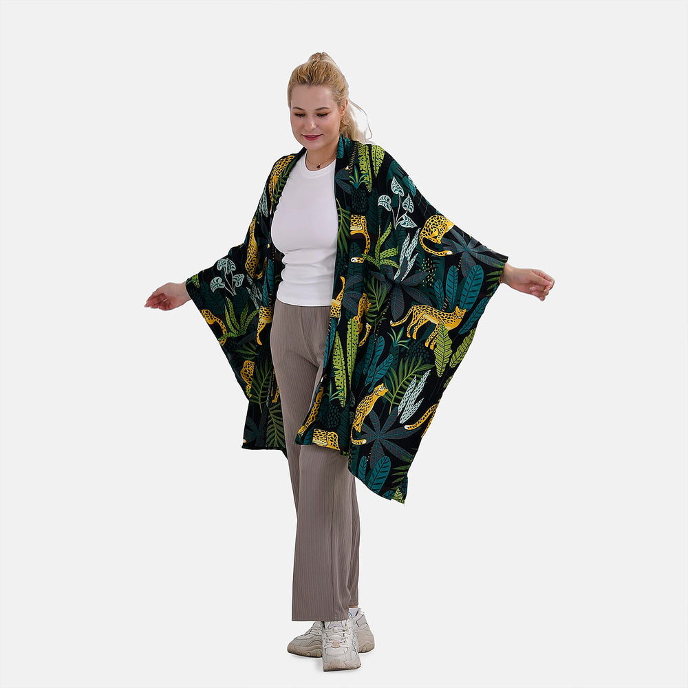 Viscose Leaf Kimono (Size 129x1 cm) - Green & Green