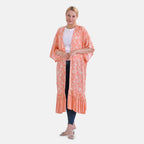 Closeout Deal Floral Printed Long Kimono With Ruffled Hem (Size 110x80 Cm) - Peach