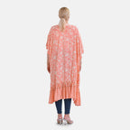 Closeout Deal Floral Printed Long Kimono With Ruffled Hem (Size 110x80 Cm) - Peach