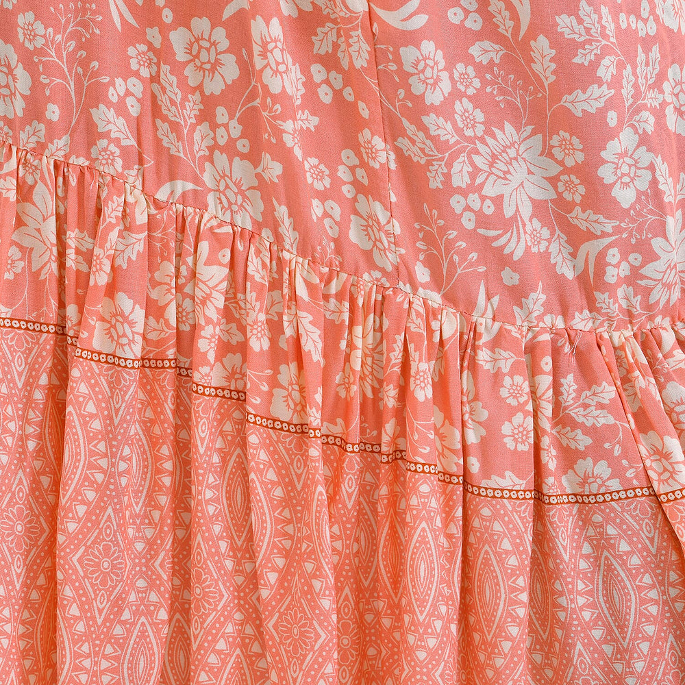 Closeout Deal Floral Printed Long Kimono With Ruffled Hem (Size 110x80 Cm) - Peach