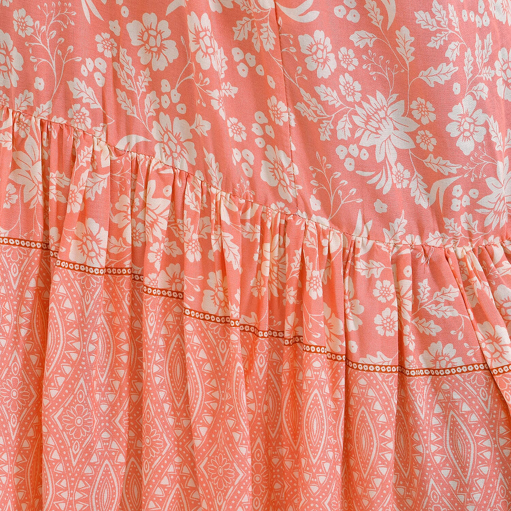 Closeout Deal Floral Printed Long Kimono With Ruffled Hem (Size 110x80 Cm) - Peach
