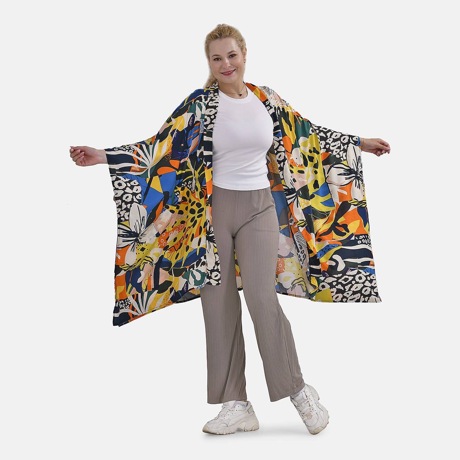 Closeout Deal Exclusive Multi Pattern Printed Kimono (One Size) - Black