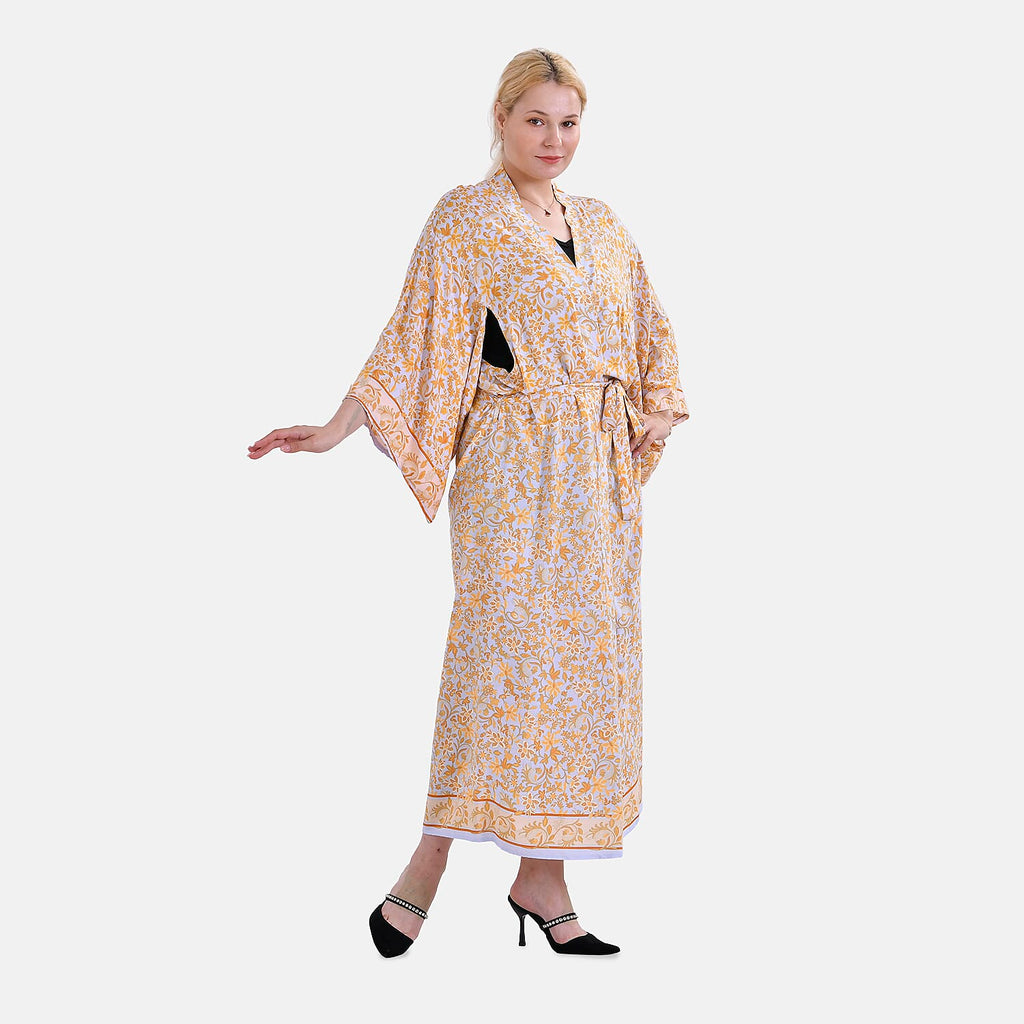Closeout Deal Printed Long Kimono (Size 135x65) - Yellow