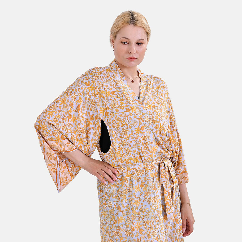 Closeout Deal Printed Long Kimono (Size 135x65) - Yellow