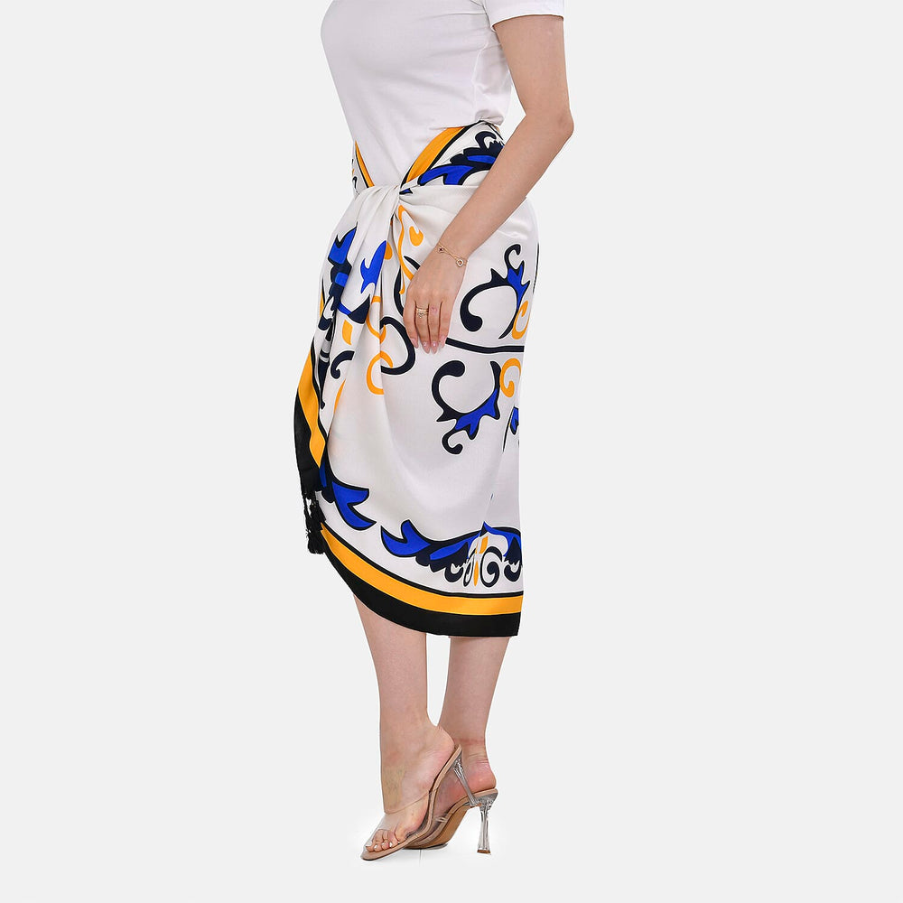 Closeout Deal Printed Cloud Brocade Long Scarf (Size 180x88 cm) - White