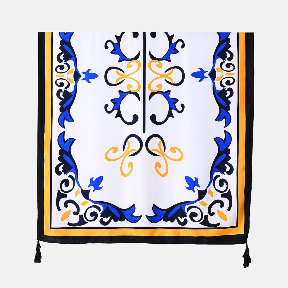 Closeout Deal Printed Cloud Brocade Long Scarf (Size 180x88 cm) - White