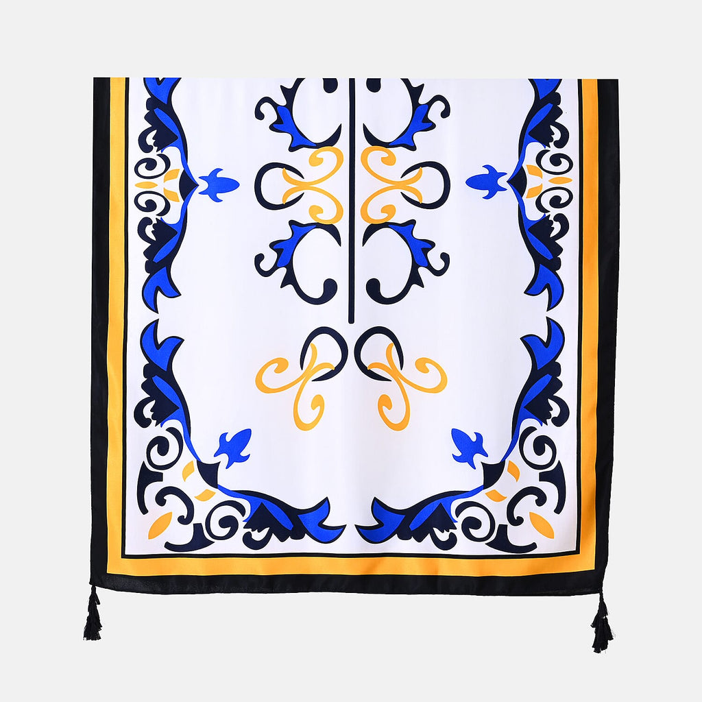 Closeout Deal Printed Cloud Brocade Long Scarf (Size 180x88 cm) - White