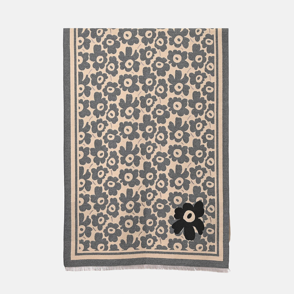 Closeout Deal Super Soft Shawl One Size Color Beige Base With Gray Floral Pattern 100% Viscose.