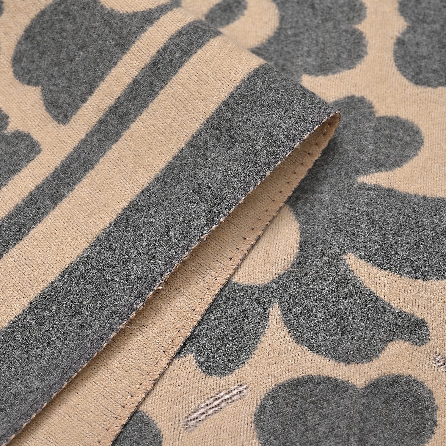 Closeout Deal Super Soft Shawl One Size Color Beige Base With Gray Floral Pattern 100% Viscose.