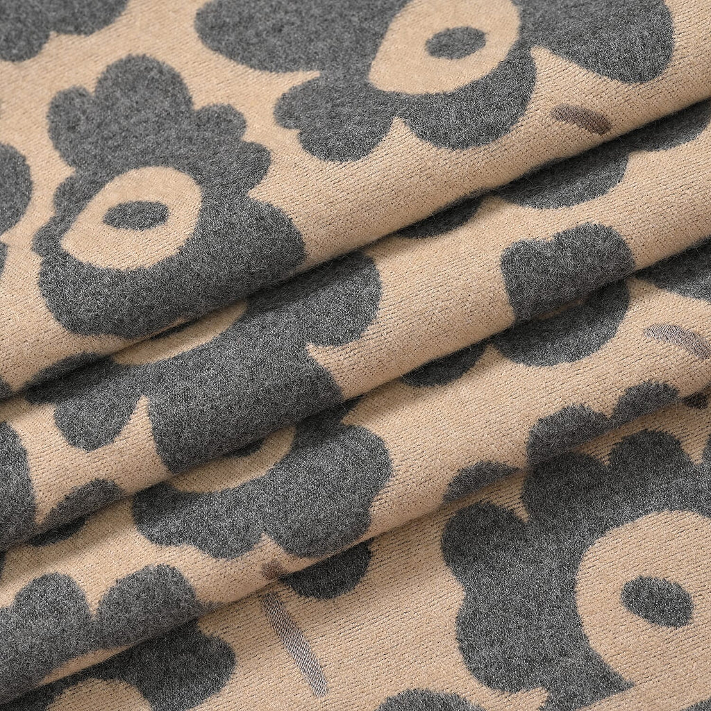 Closeout Deal Super Soft Shawl One Size Color Beige Base With Gray Floral Pattern 100% Viscose.